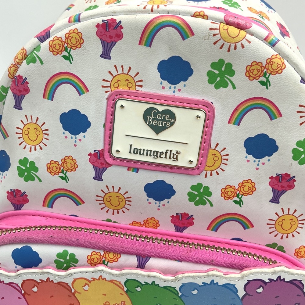 Loungefly Care Bears Rainbow Mini Backpack White Pink Faux Leather - Picture 6 of 11